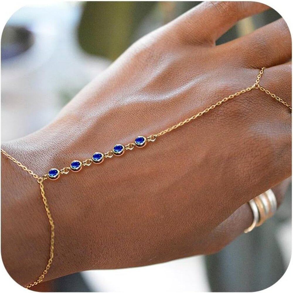 Hand Chain Bracelet Ring Bracelet Hand Chain Dainty Gold And Blue
